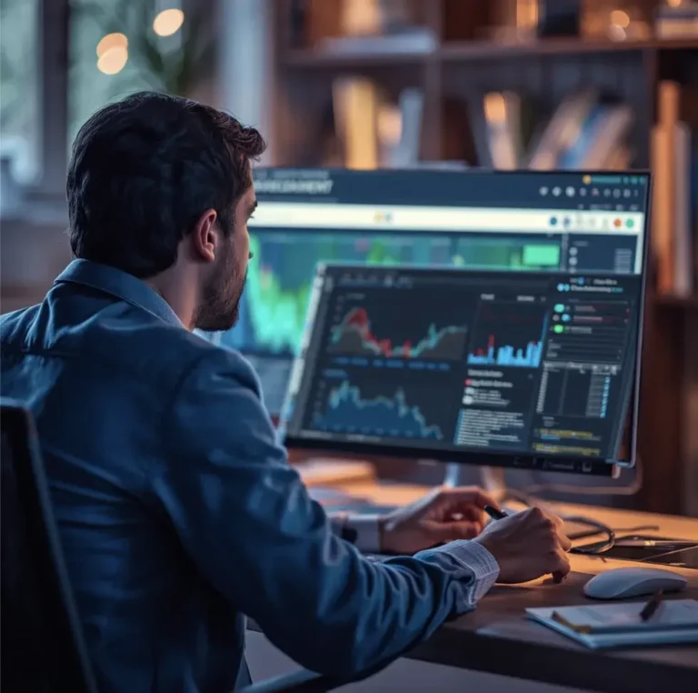 A man looking at a screen and trying to manage incidents using a special system