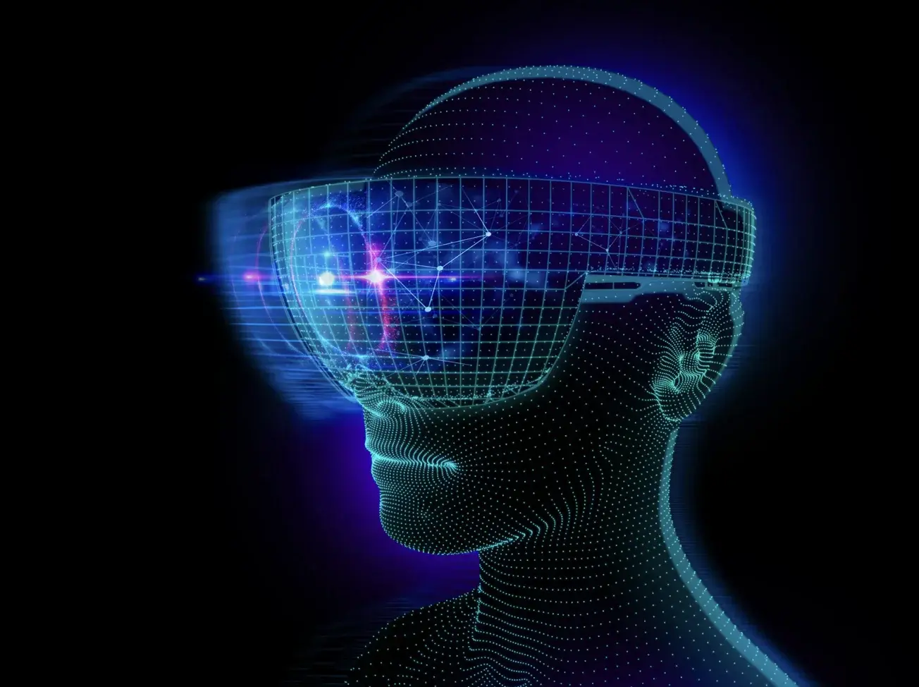 A virtual representation of a person wearing a VR headset